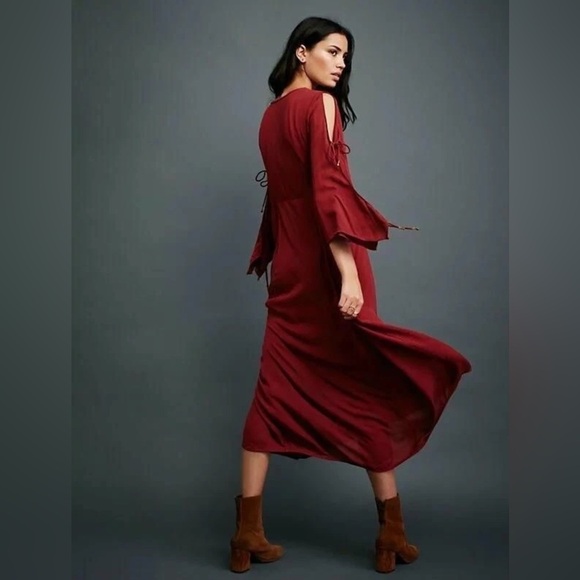 Free People Women’s Prettiest Thing Midi Dress Burgundy - Size XS - Picture 2 of 11